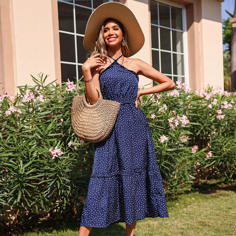 Robe maxi à col à pois pour femmes avec jupe à volants Chic und Stil