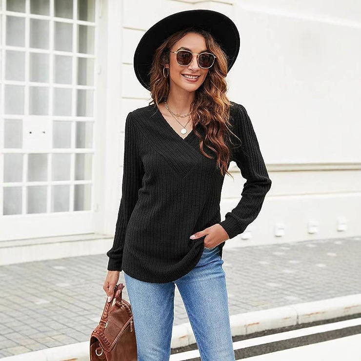 Pull-over à col en V texturé pour femmes Chic und Stil