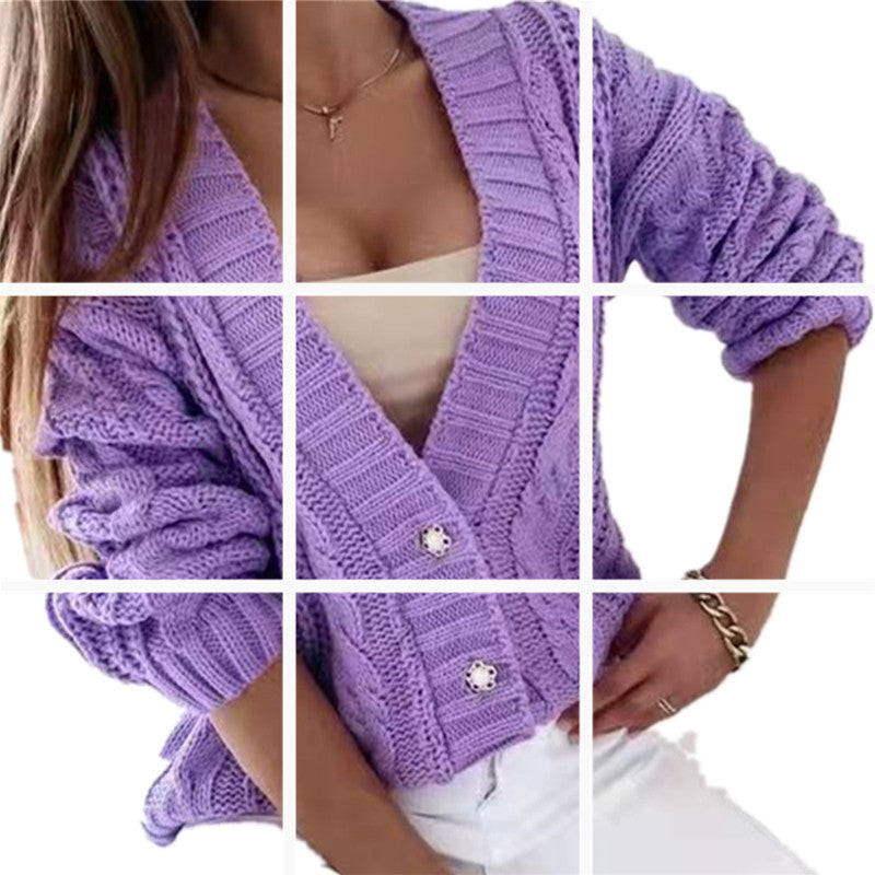 Veste en tricot pour femmes avec design en torsades décoratives et détails de boutons uniques Chic und Stil