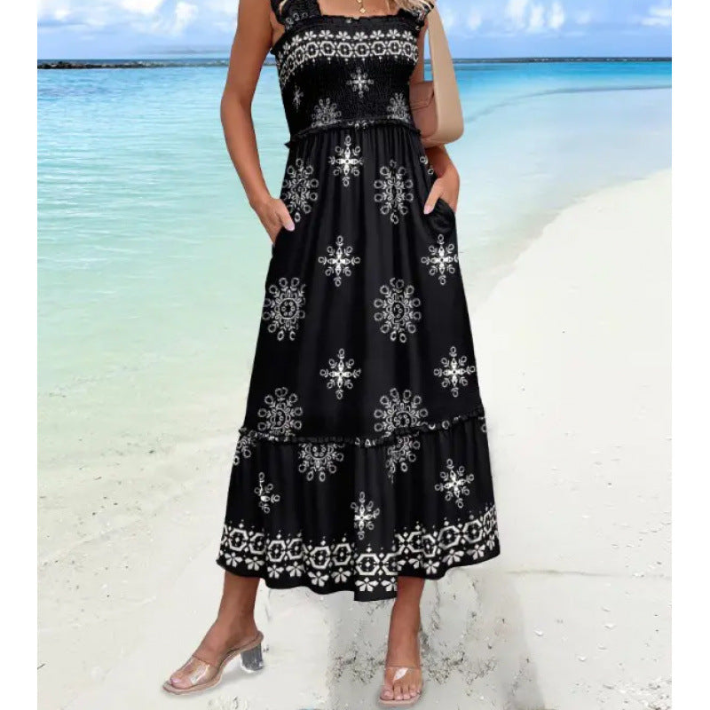 Robe maxi à étages pour femmes avec bretelles réglables et poches Chic und Stil