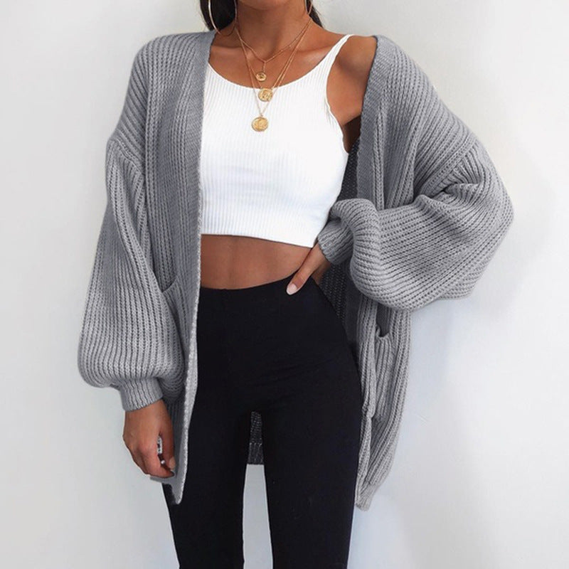 Cardigan en tricot épais pour femmes avec des manches ballon et une coupe décontractée Chic und Stil