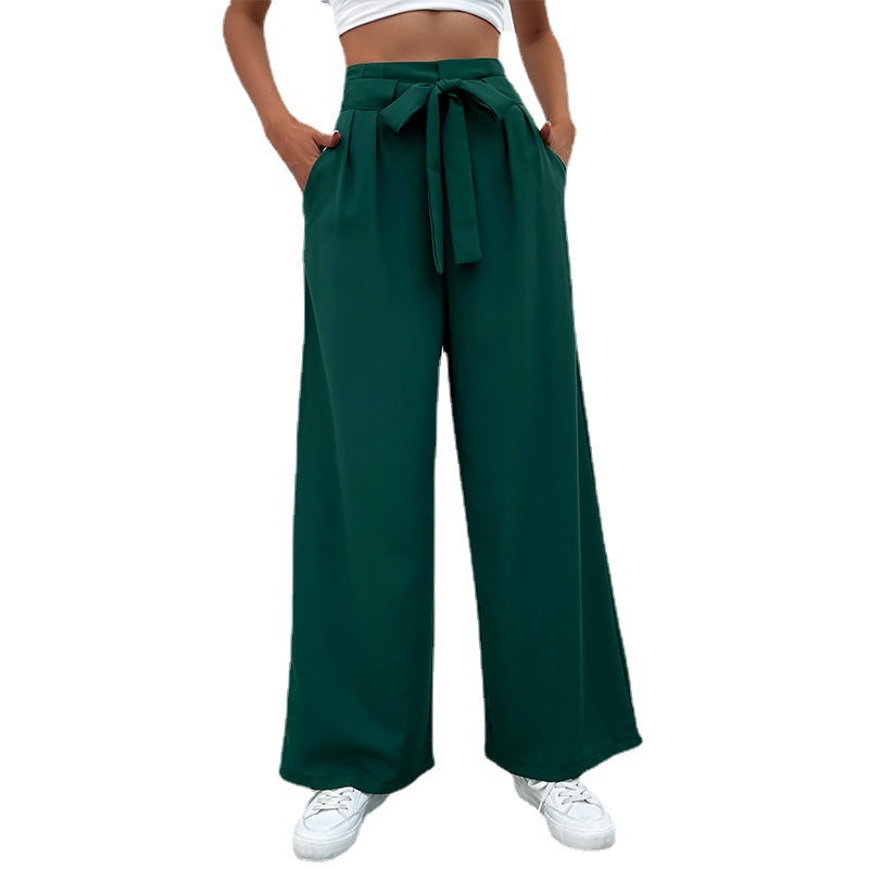 Women Wide Leg Trousers with Knot Detail at the Waist Chic und Stil