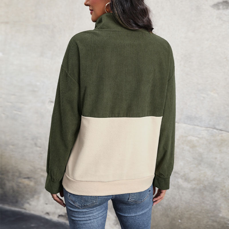 Pull en corduroy à col montant et détail de bouton pour femmes Chic und Stil