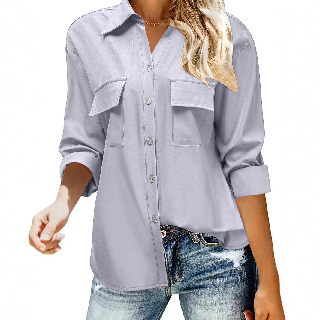 Chemise décontractée à manches longues pour femmes avec poches poitrine pratiques et fermeture à boutons Chic und Stil