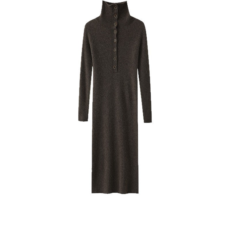 Robe en tricot pour femmes avec col haut et détails de boutons Chic und Stil