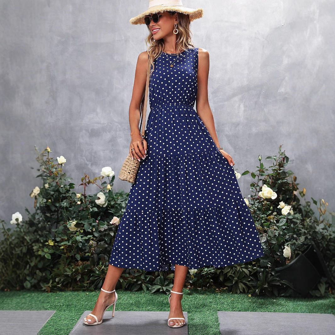 Robe maxi femme avec des pois et des détails volants Chic und Stil
