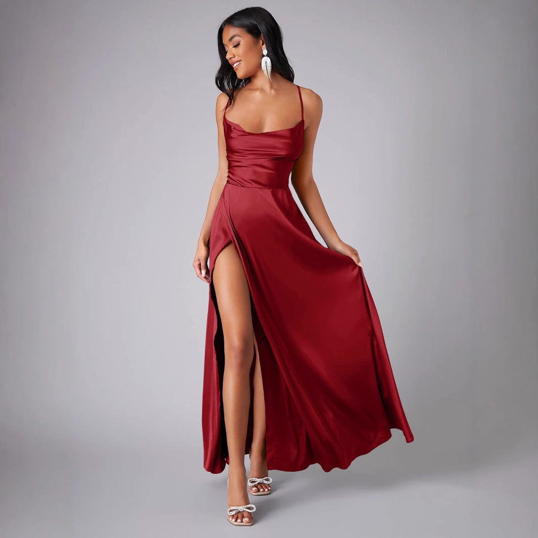 Dames Élégant Satin Robe Maxi Chic und Stil