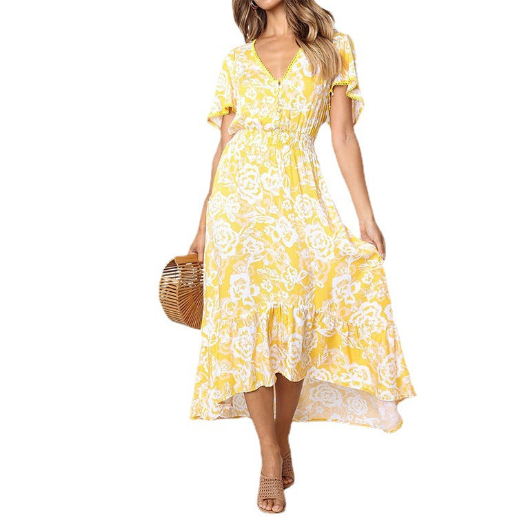 Robe maxi à imprimé floral pour femmes avec ourlet volants Chic und Stil