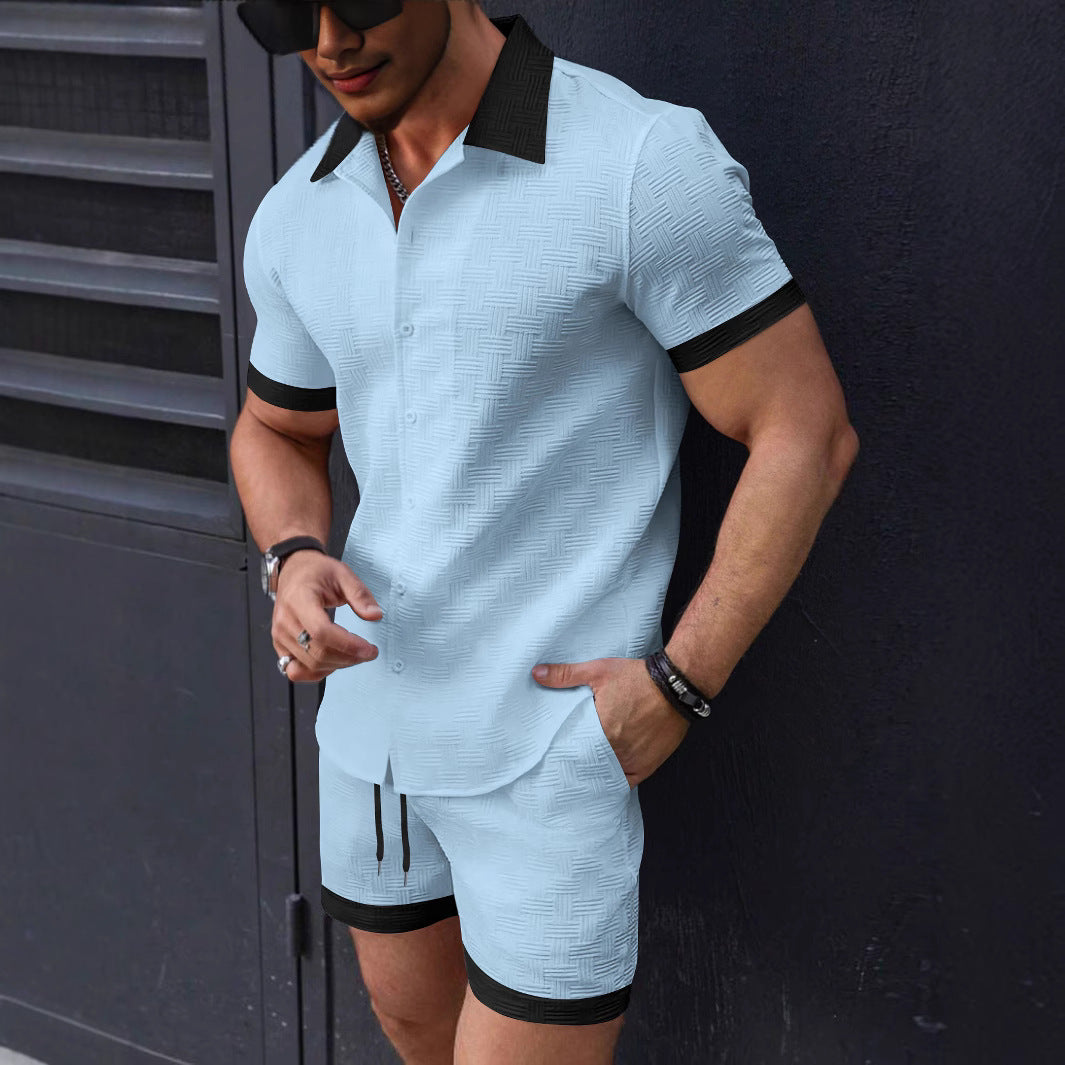 Chemise à manches courtes structurée pour hommes avec boutons et ensemble de shorts de loisirs Chic und Stil
