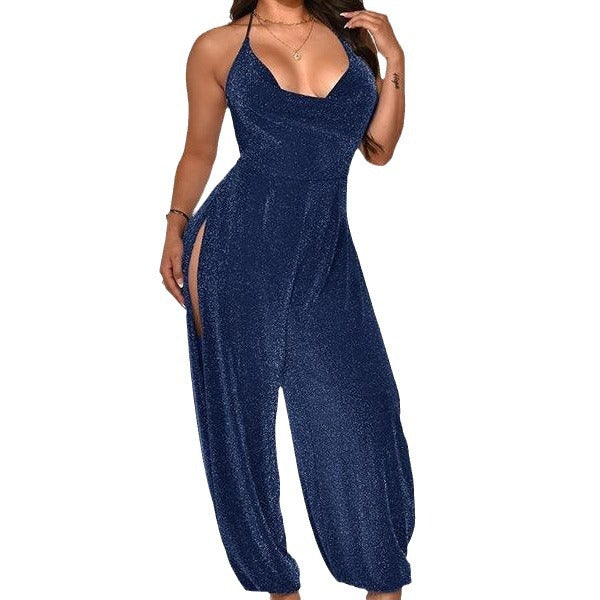 Dames Élégant Haut Fente Maxi Combinaison Chic und Stil