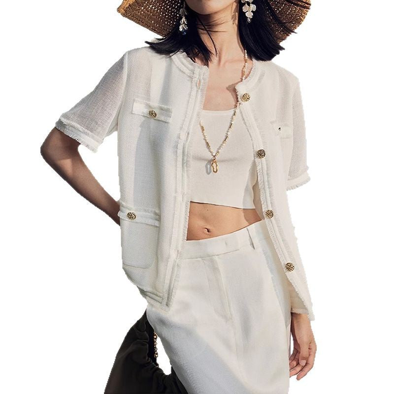 Blazer Texturé d'Été Femme Chic und Stil