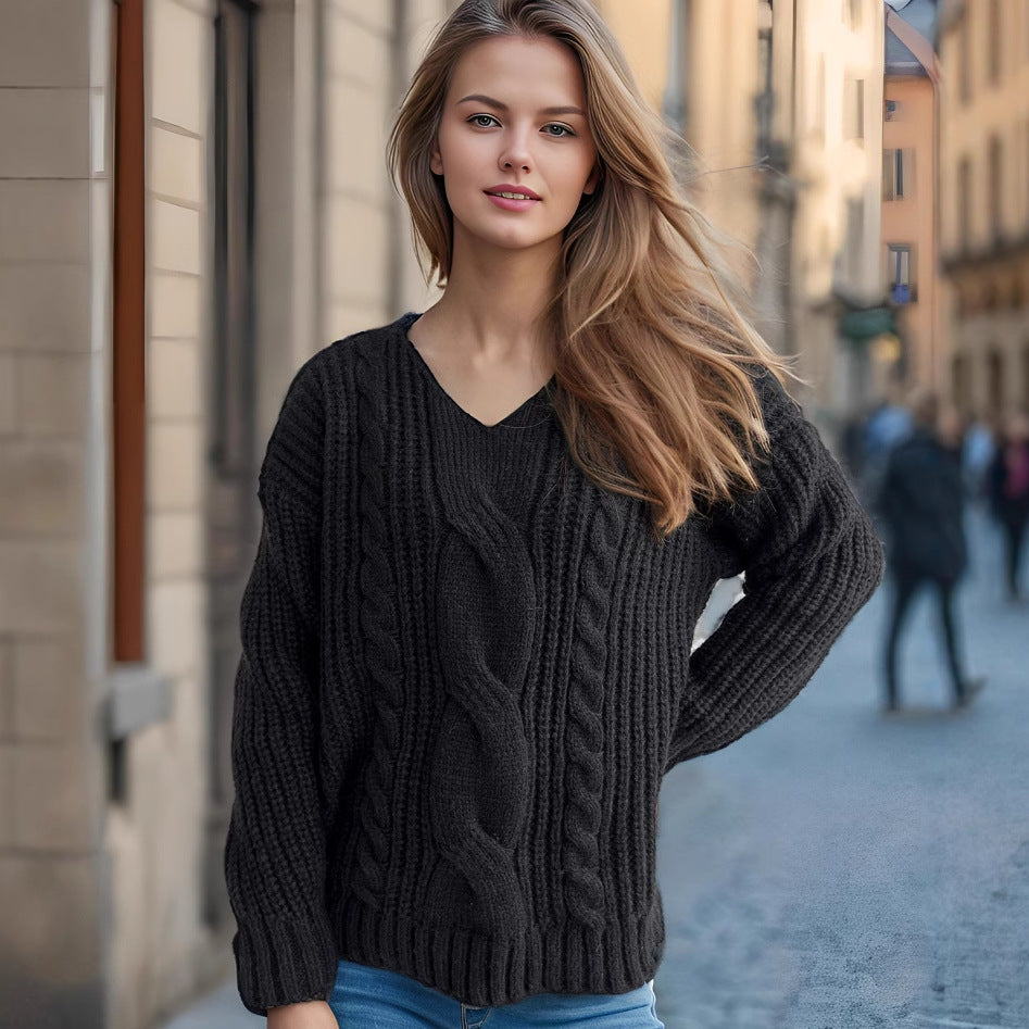 Pull femme en grosse maille avec design tressé créatif et coupe décontractée Chic und Stil
