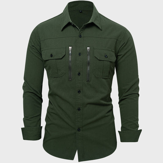 Chemise en coton pour hommes avec fermeture éclair et poches poitrine Chic und Stil