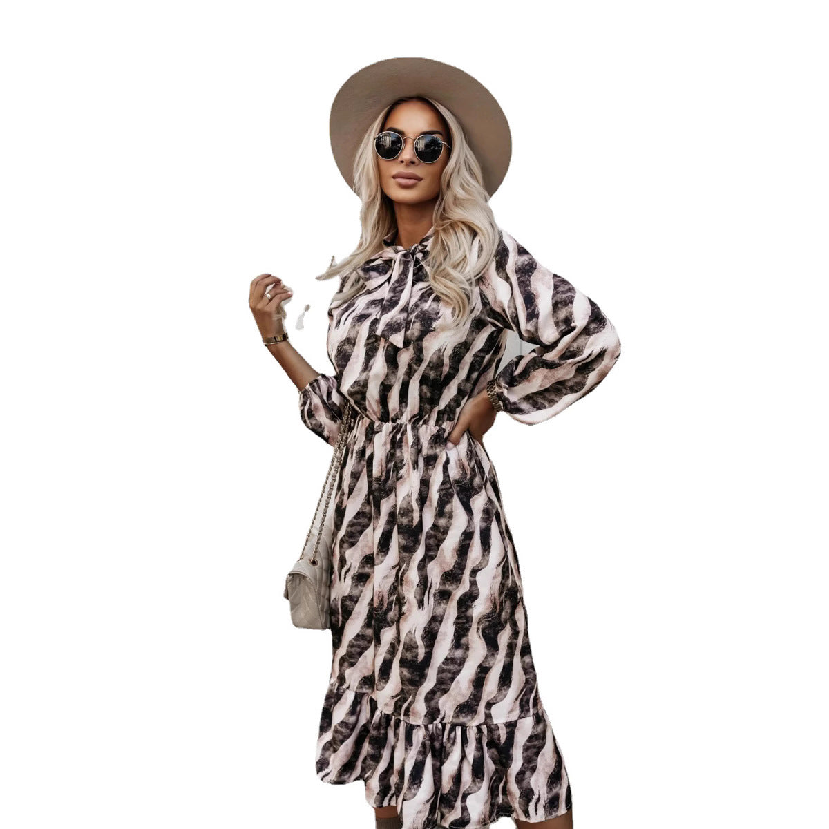 Robe midi à rayures boho pour femmes avec volants au bas Chic und Stil