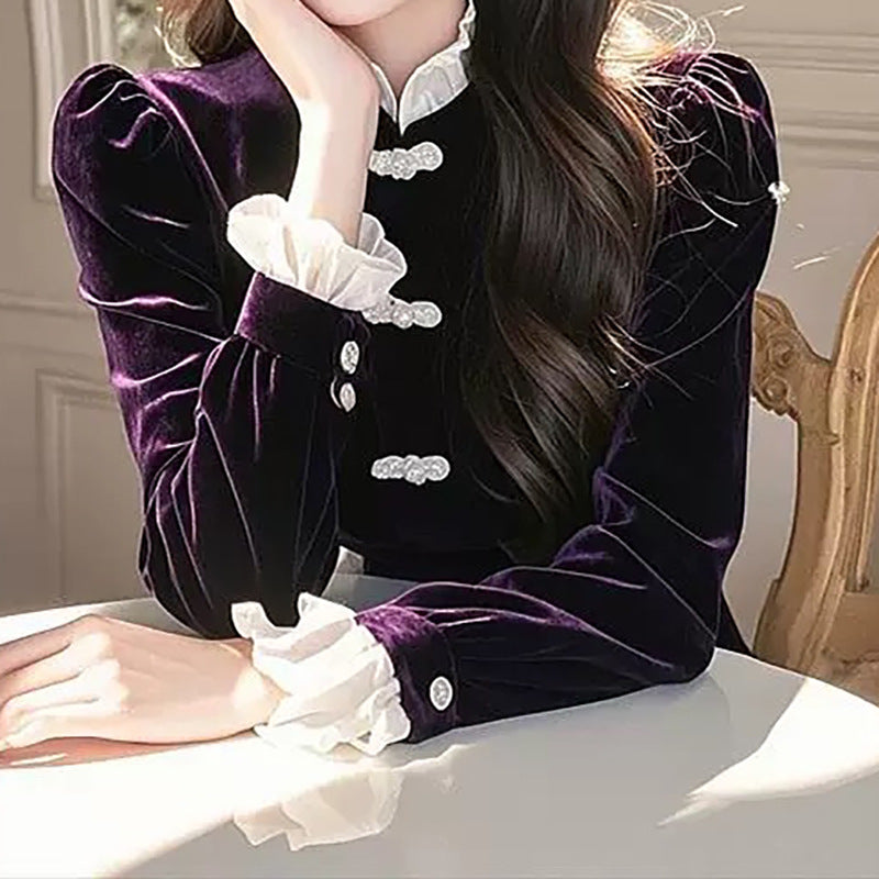 Blouse en velours élégante pour femmes Chic und Stil