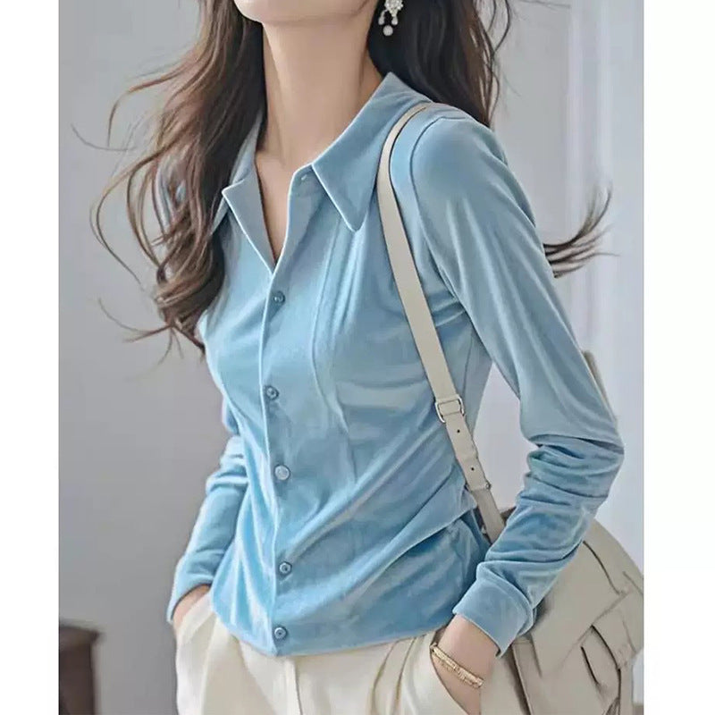 Chemise Boutonnée en Velours Luxe pour Femmes Chic und Stil