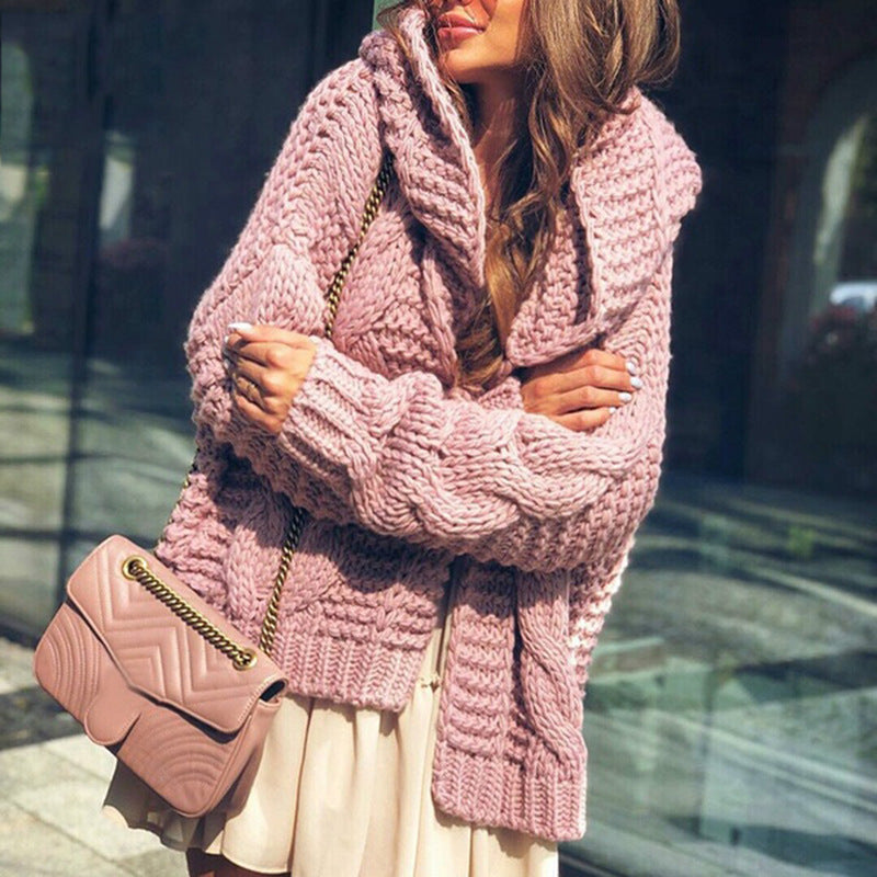 Veste en gros tricot pour dames au style oversize décontracté avec col châle et grandes poches Chic und Stil