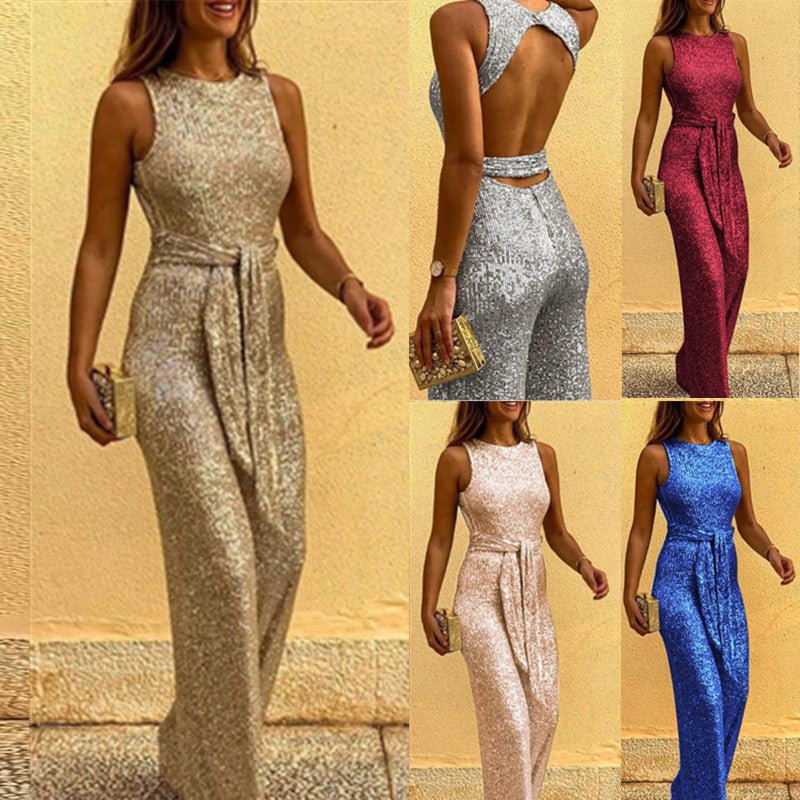 Robe de soirée scintillante pour femme avec ceinture élégante à la taille Chic und Stil