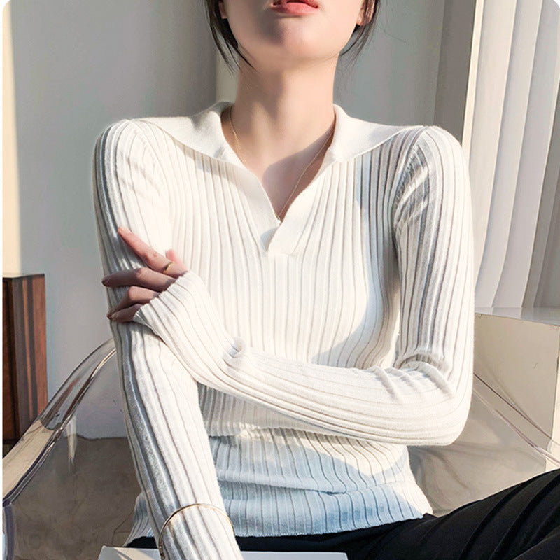 Pull en maille côtelée pour femmes avec col et décolleté en V Chic und Stil