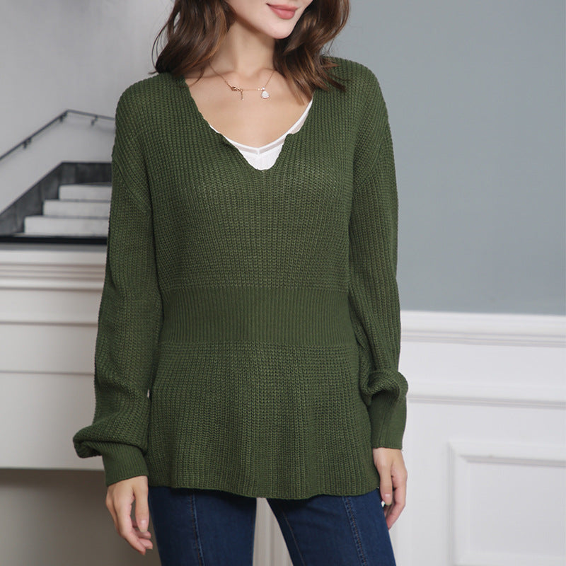 Pull en grosse maille pour femmes avec décolleté en V profond et coupe décontractée Chic und Stil
