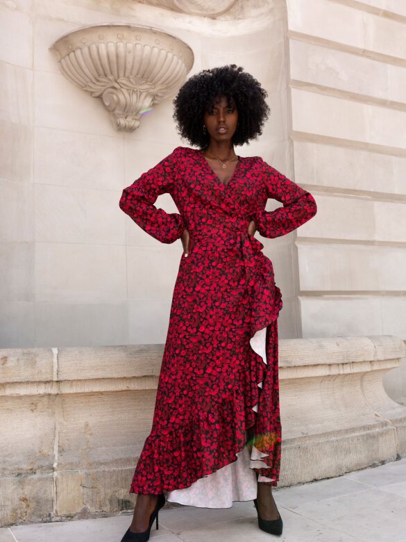 Women's Chic and Elegant Ruffle Wrap Dress with Asymmetrical Hem