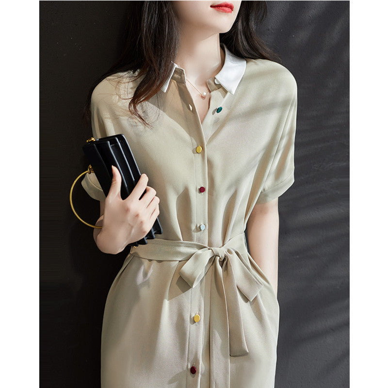 Robe midi décontractée à boutons pour femmes avec ceinture Chic und Stil
