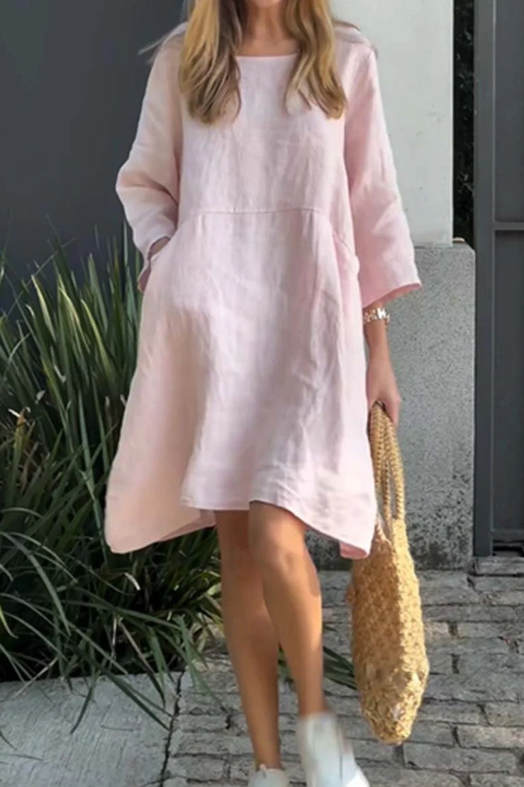 Robe en lin décontractée pour femmes avec poches pratiques et ourlet asymétrique Chic und Stil
