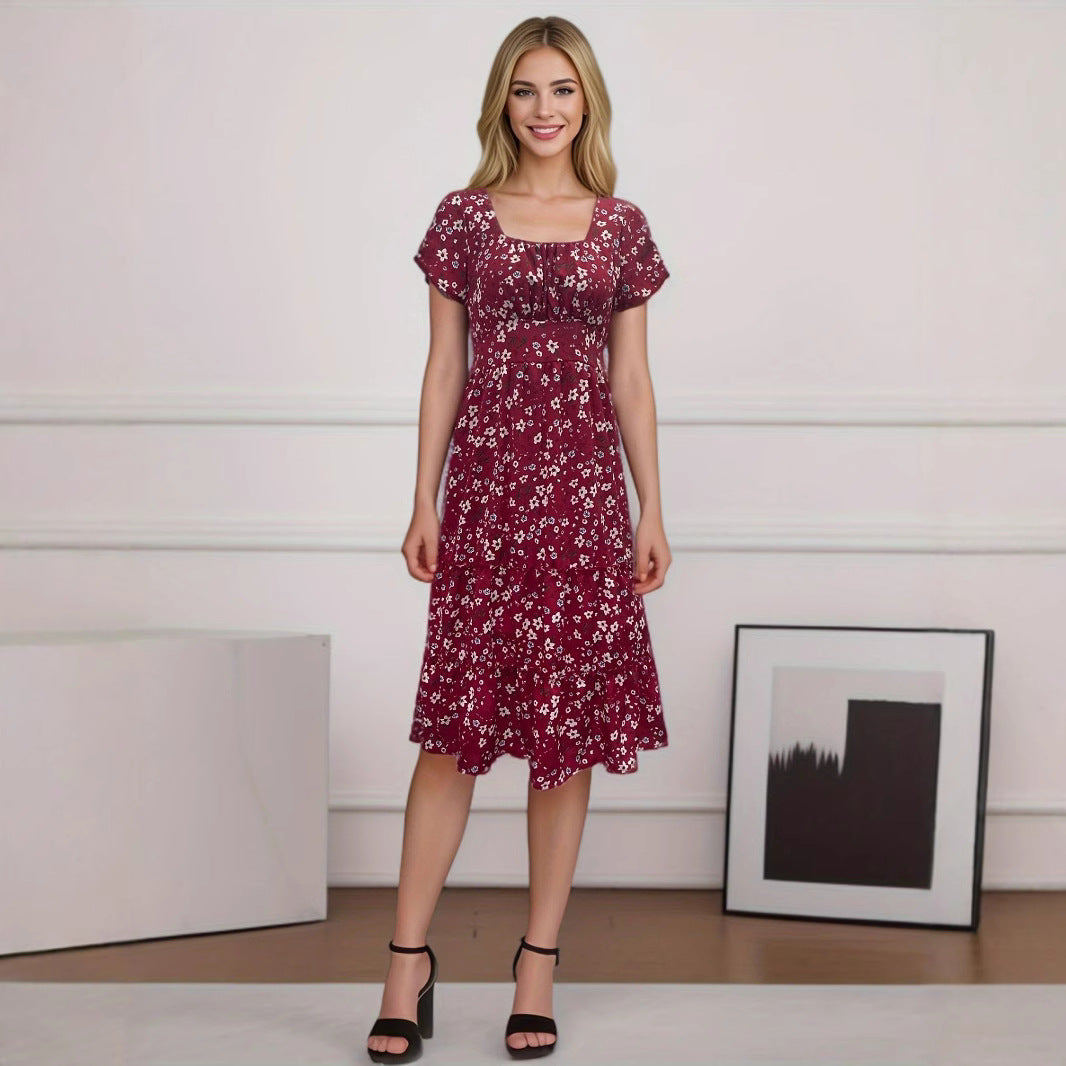 Chic and Stylish Women's Layered Floral Midi Dress