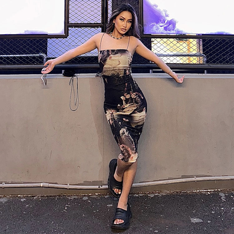Robe midi bodycon artistique pour femmes chic et stylée