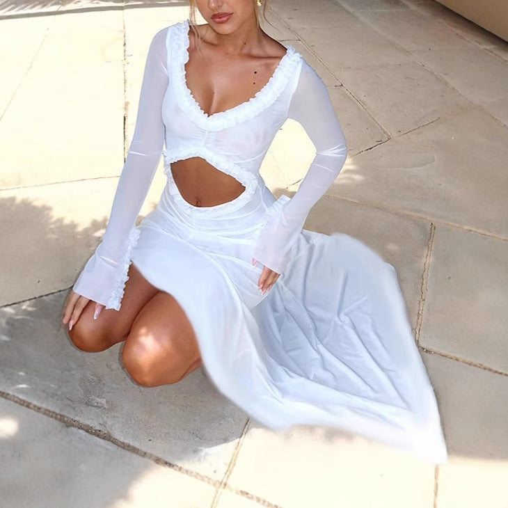 Dames Robe Maxi Élégante Off-Shoulder avec des Détails Découpés Raffinés et un Ourlet Flottant Chic und Stil
