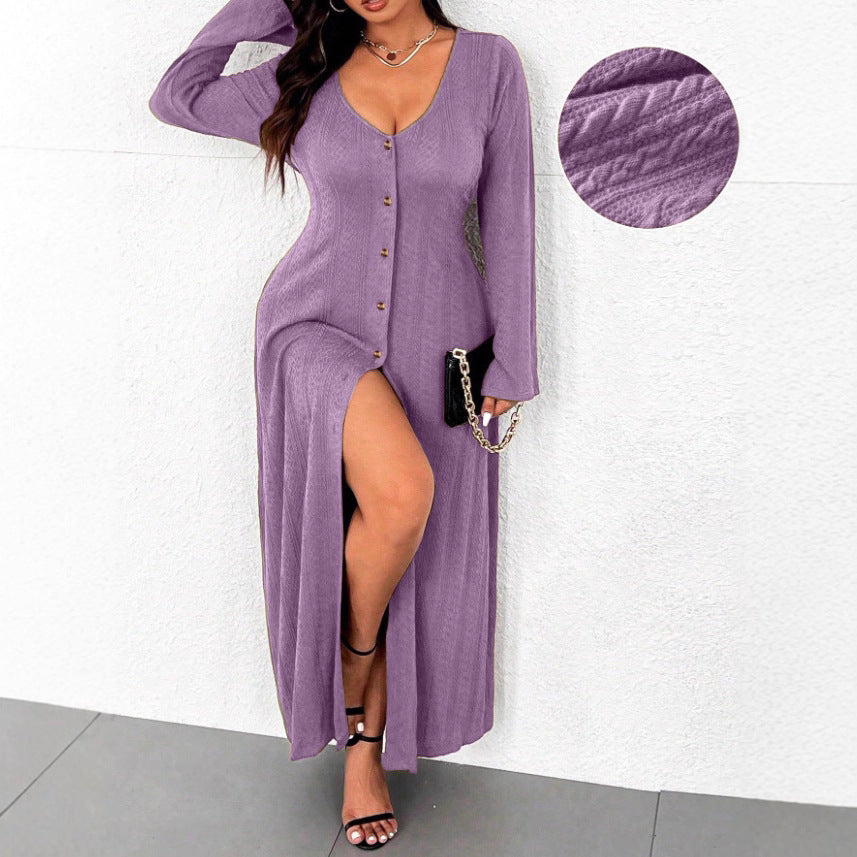 Robe maxi pour femmes avec boutonnière et fente élégante Chic und Stil