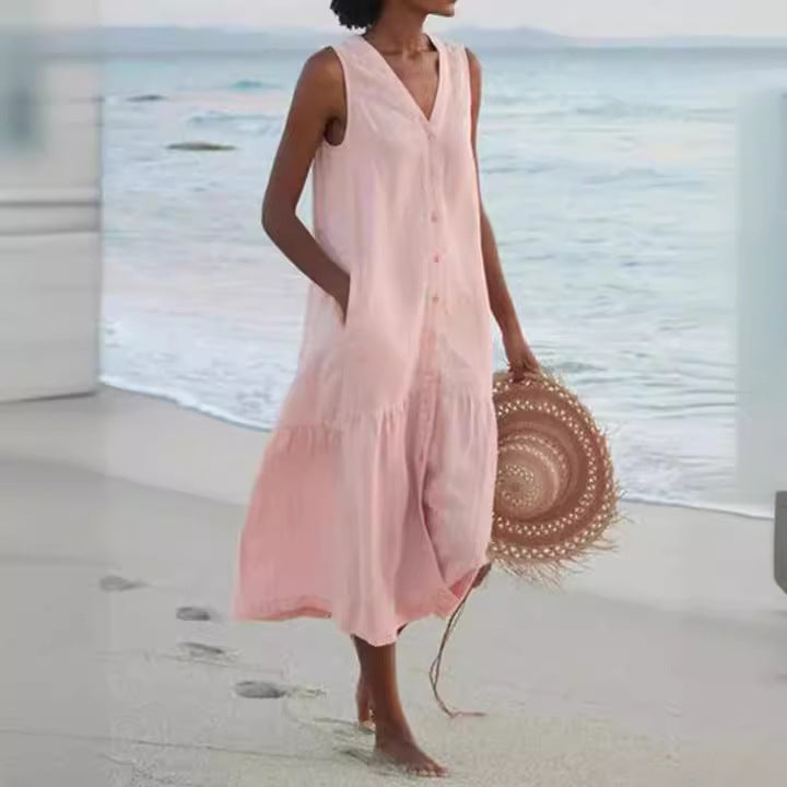 Women's airy maxi dress with button placket and practical pockets Chic und Stil