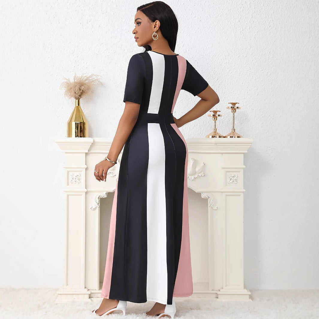 Robe maxi femme avec un design à rayures bloque à la mode et des poches pratiques Chic und Stil