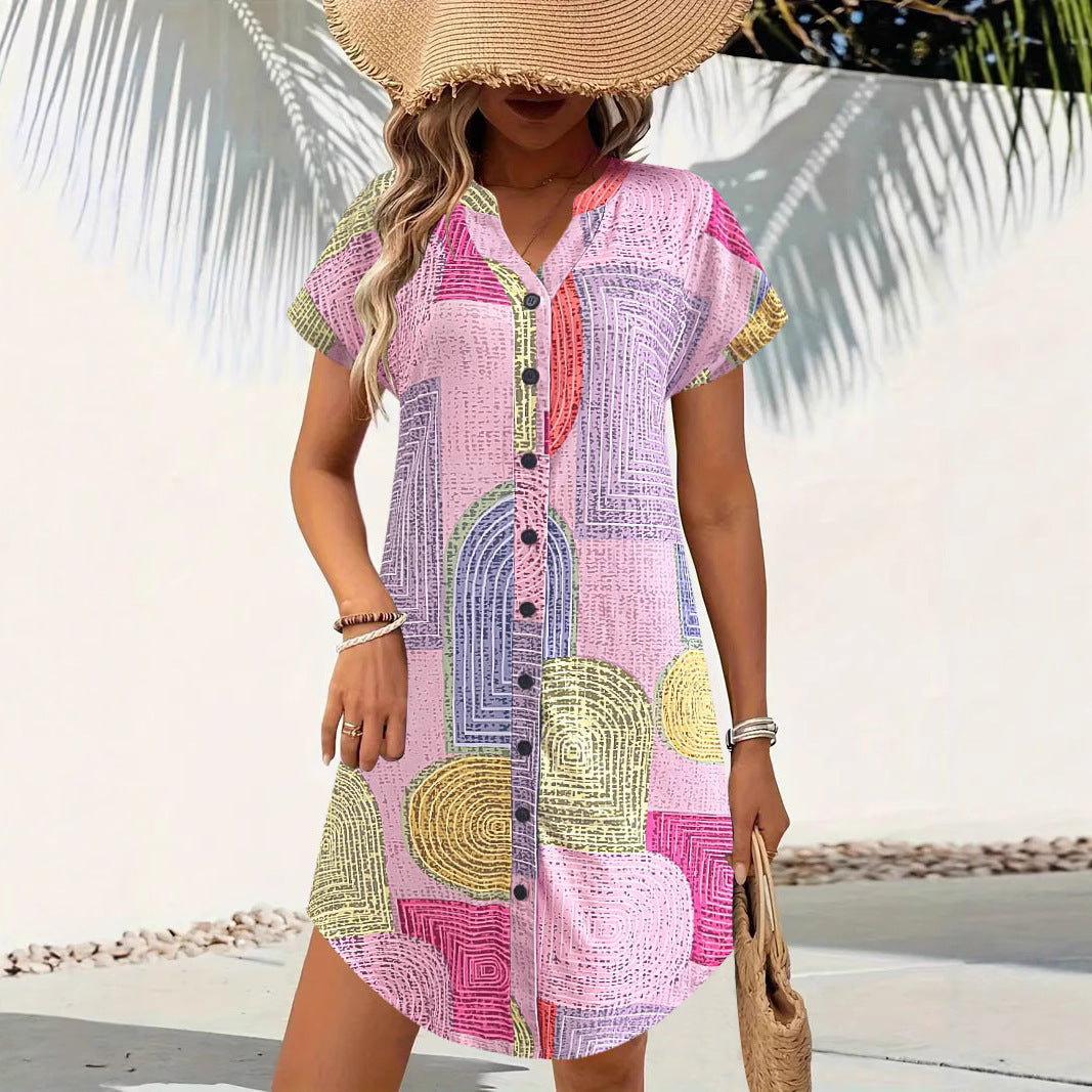 Robe midi à imprimé abstrait Chic und Stil à boutons pour dames