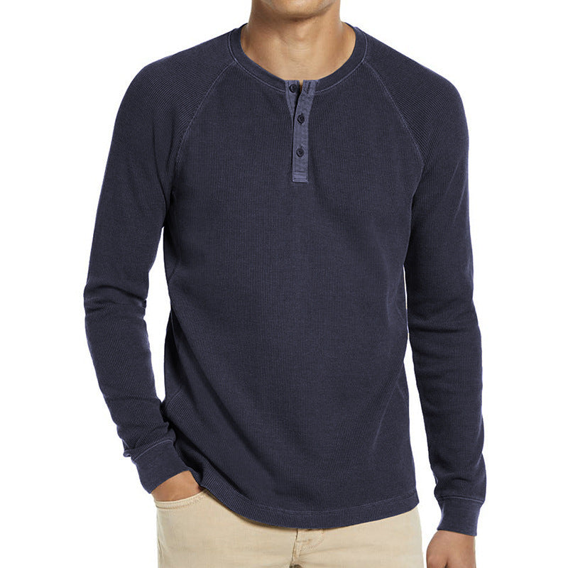 Homme T-shirt Henley à manches longues en mélange de coton respirant avec patte de boutonnage Chic und Stil