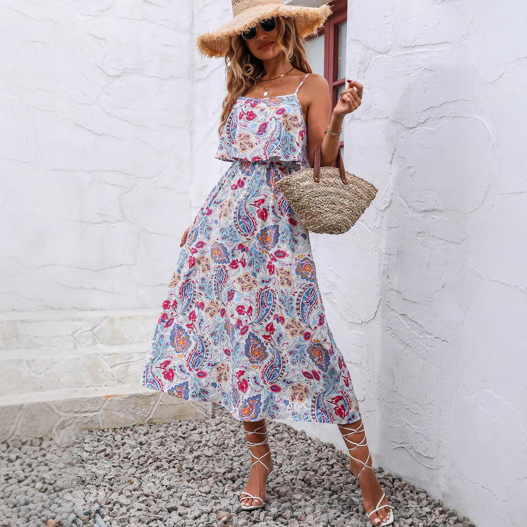 Robe maxi femme avec ourlet asymétrique et design floral Chic und Stil