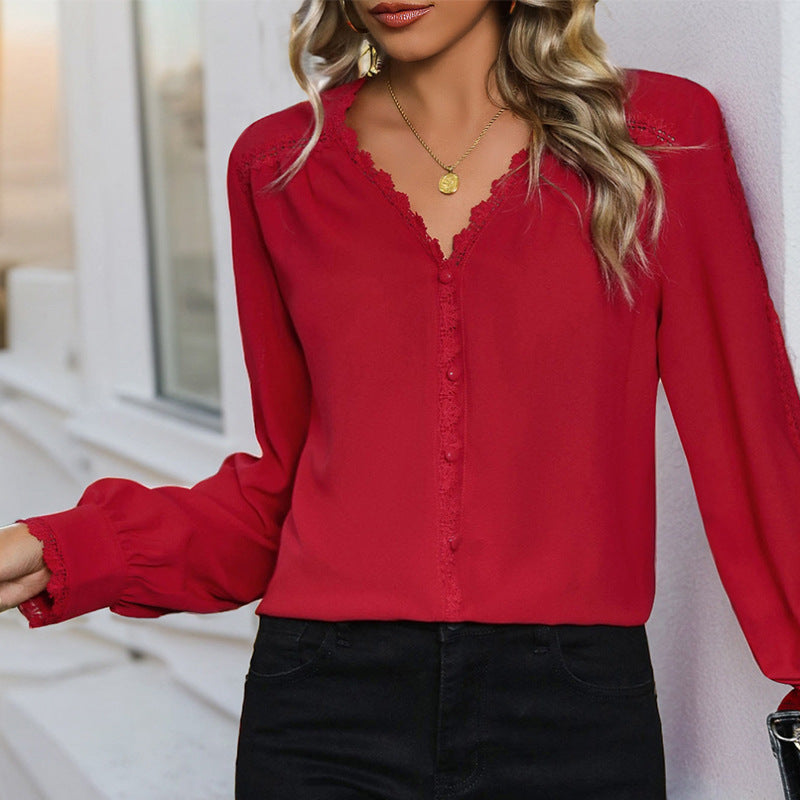 Blouse élégante pour femmes avec des accents en dentelle et patte de boutonnage Chic und Stil