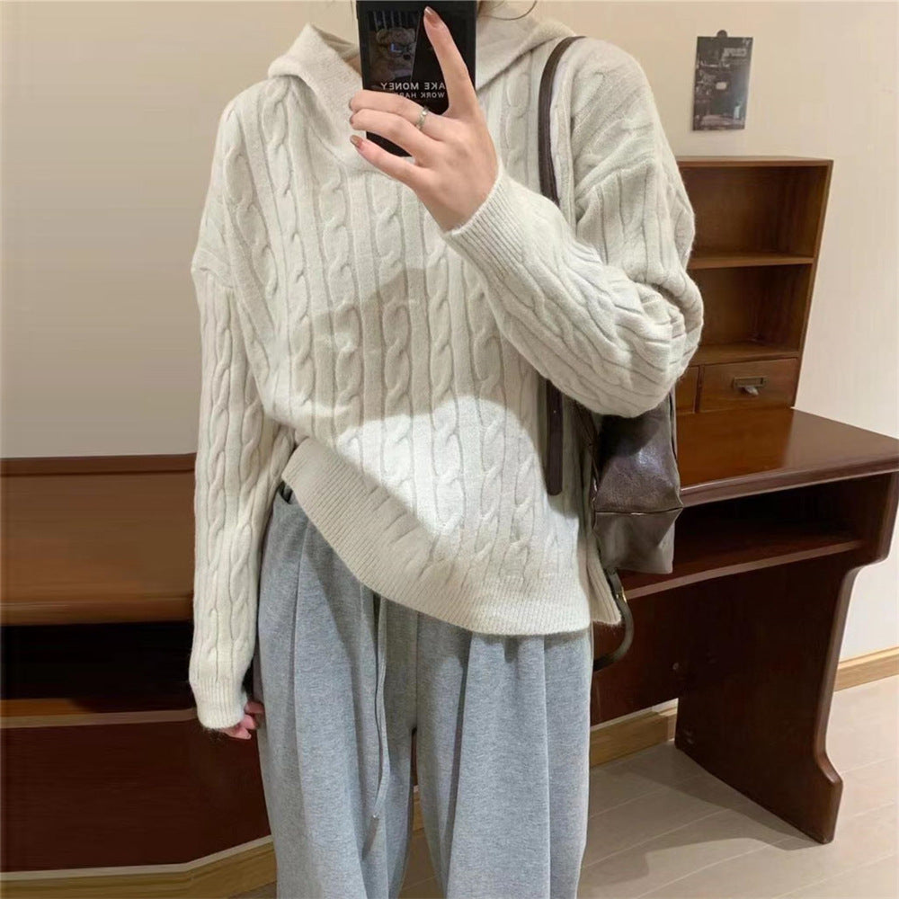 Pull en tricot douillet à capuche et motif en torsades pour femmes Chic und Stil