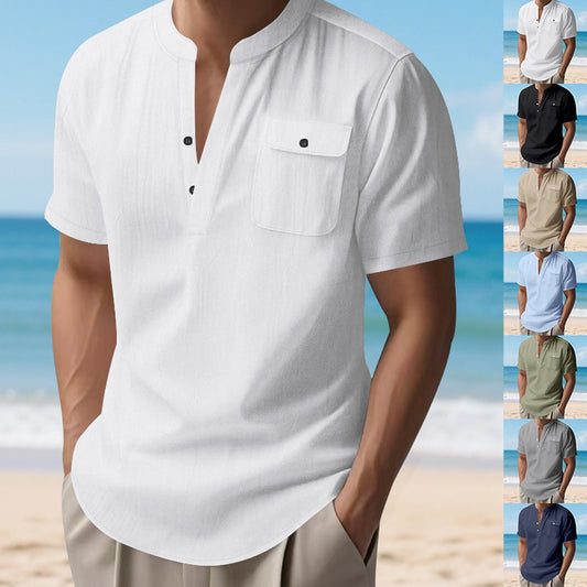 Chemise à manches courtes pour hommes avec col Henley et poche poitrine pratique Chic und Stil