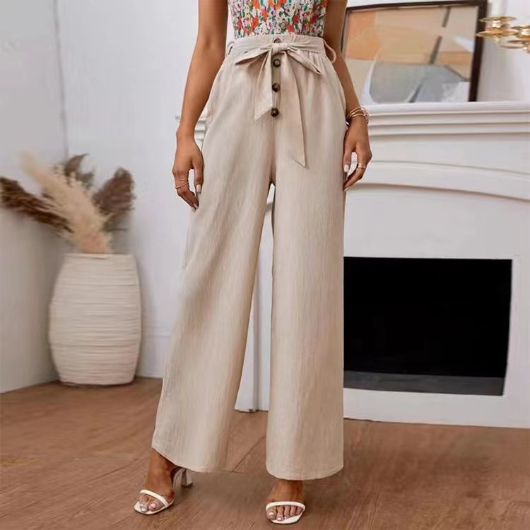 Pantalons larges taille haute pour femmes avec ceinture à nœud Chic und Stil