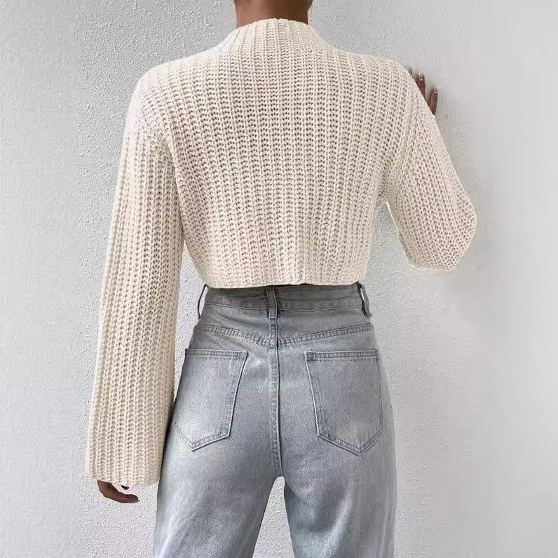 Pull crop décontracté pour femmes avec des manches larges et un design structuré Chic und Stil