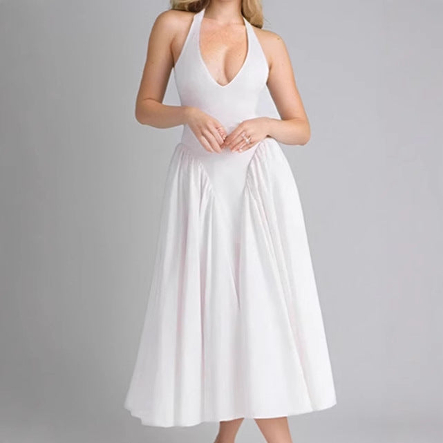 Robe midi femme avec décolleté V plongeant et jupe fluide Chic und Stil