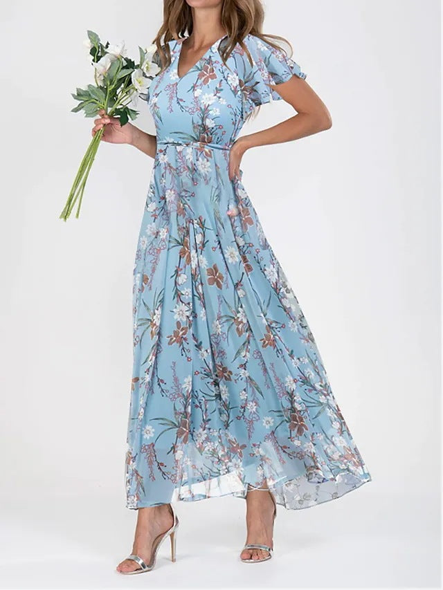 Robe Maxi Chiffon Floral Femme Chic und Stil