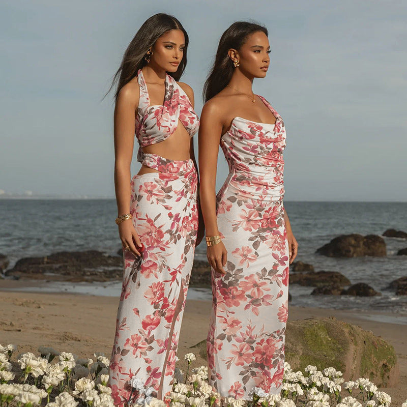 Robe moulante à col cowl en fleurs pour femmes Chic und Stil