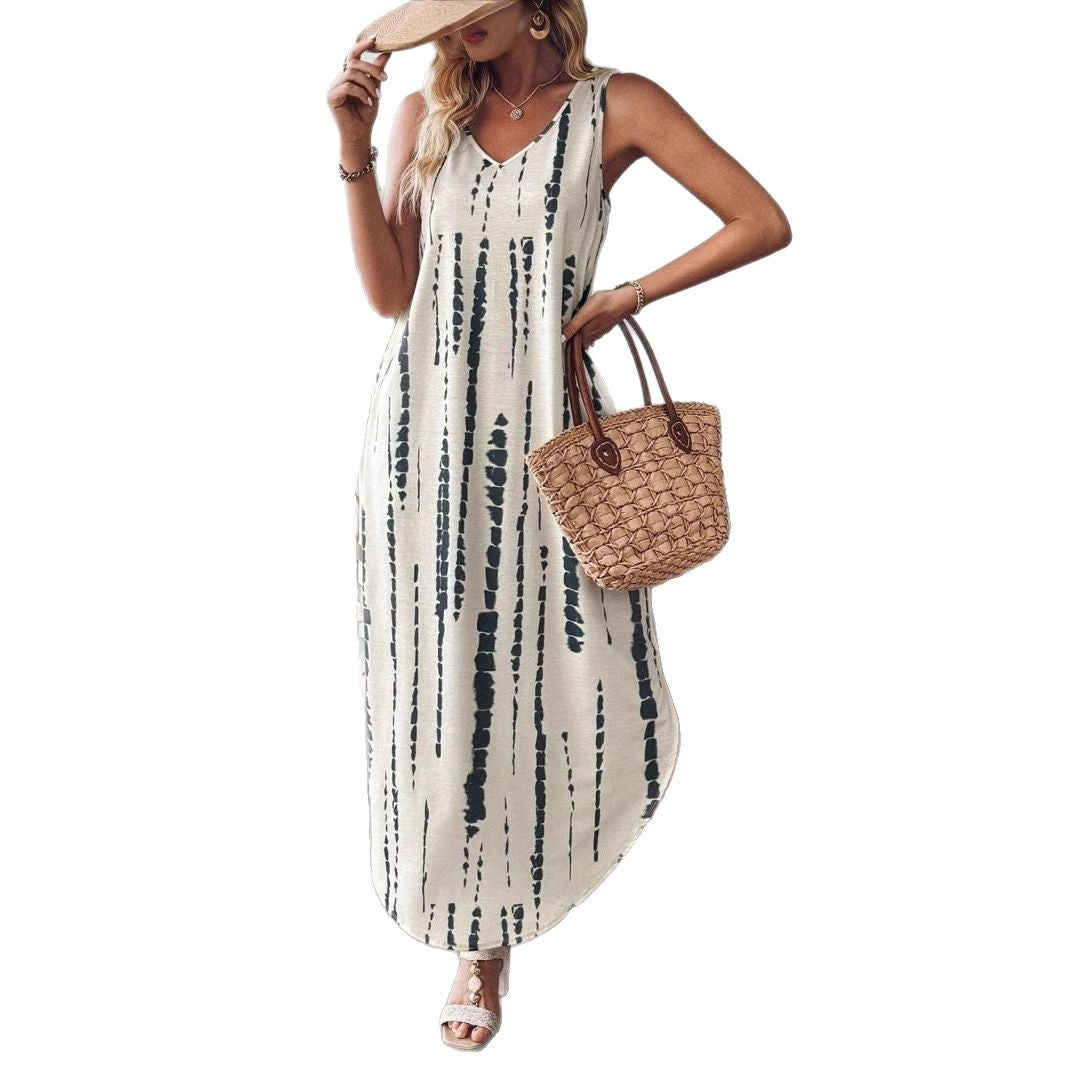 Robe maxi sans manches à décolleté en V pour femmes avec poches Chic und Stil