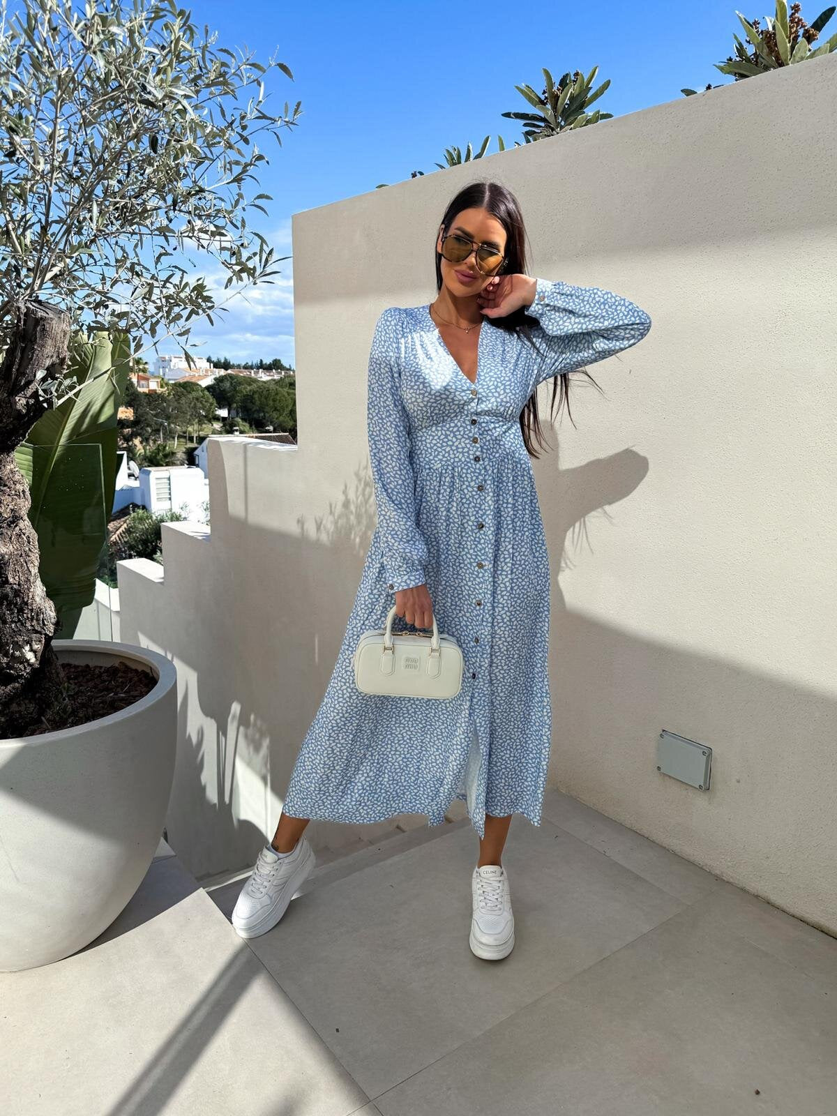 Robe maxi imprimé floral pour femmes avec patte de boutonnage Chic und Stil