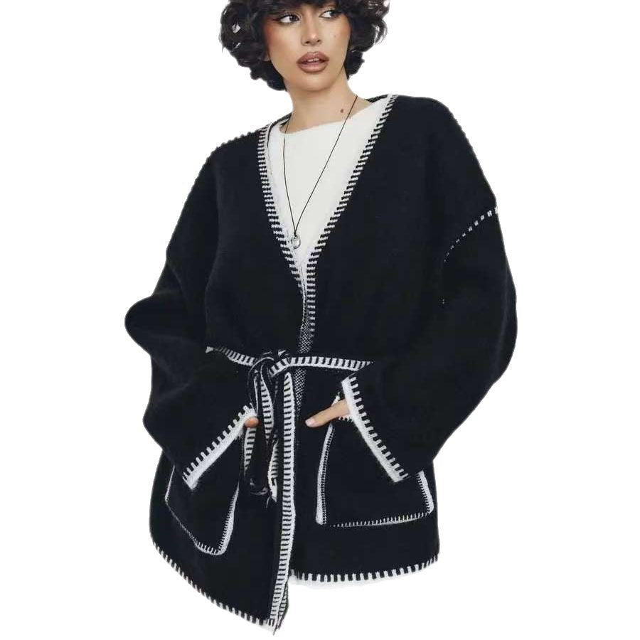 Cardigan en tricot surdimensionné pour femmes avec ceinture et poches Chic und Stil