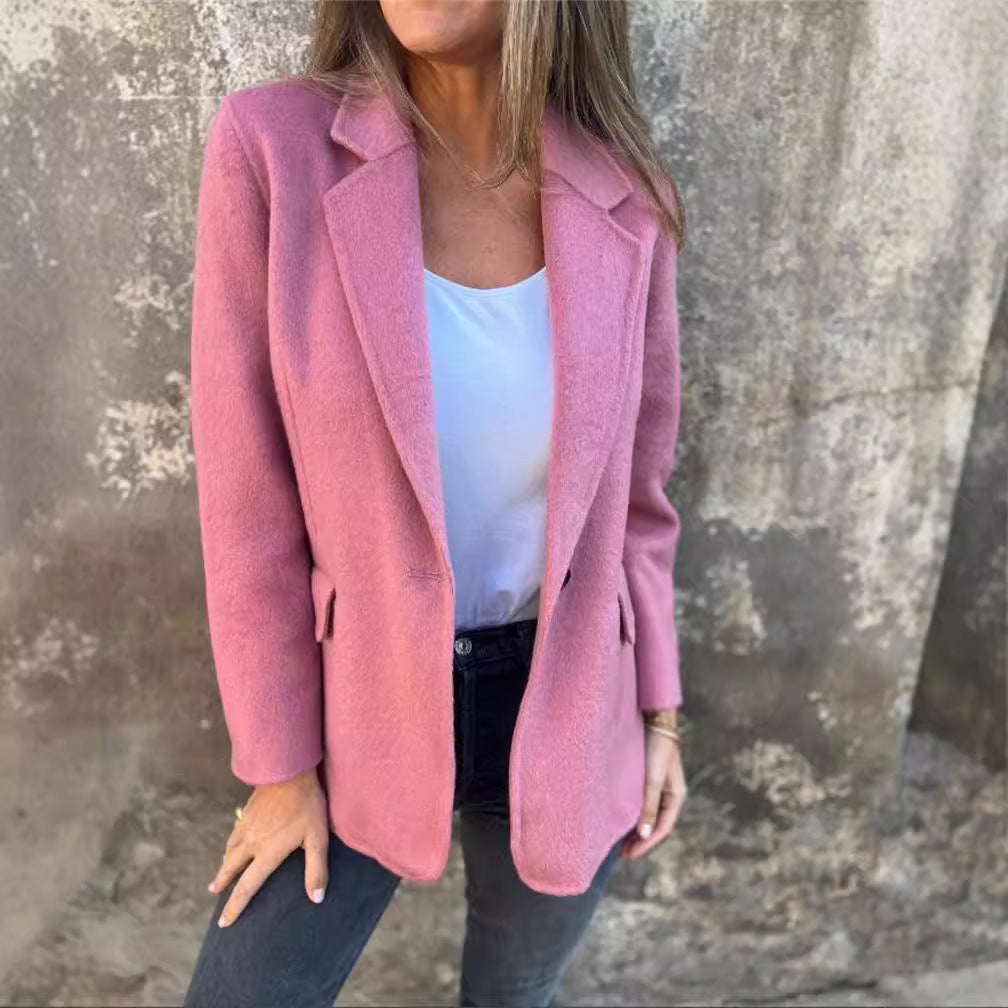 Dames Blazer élégant en tissu polaire chaud avec poches pratiques Chic und Stil