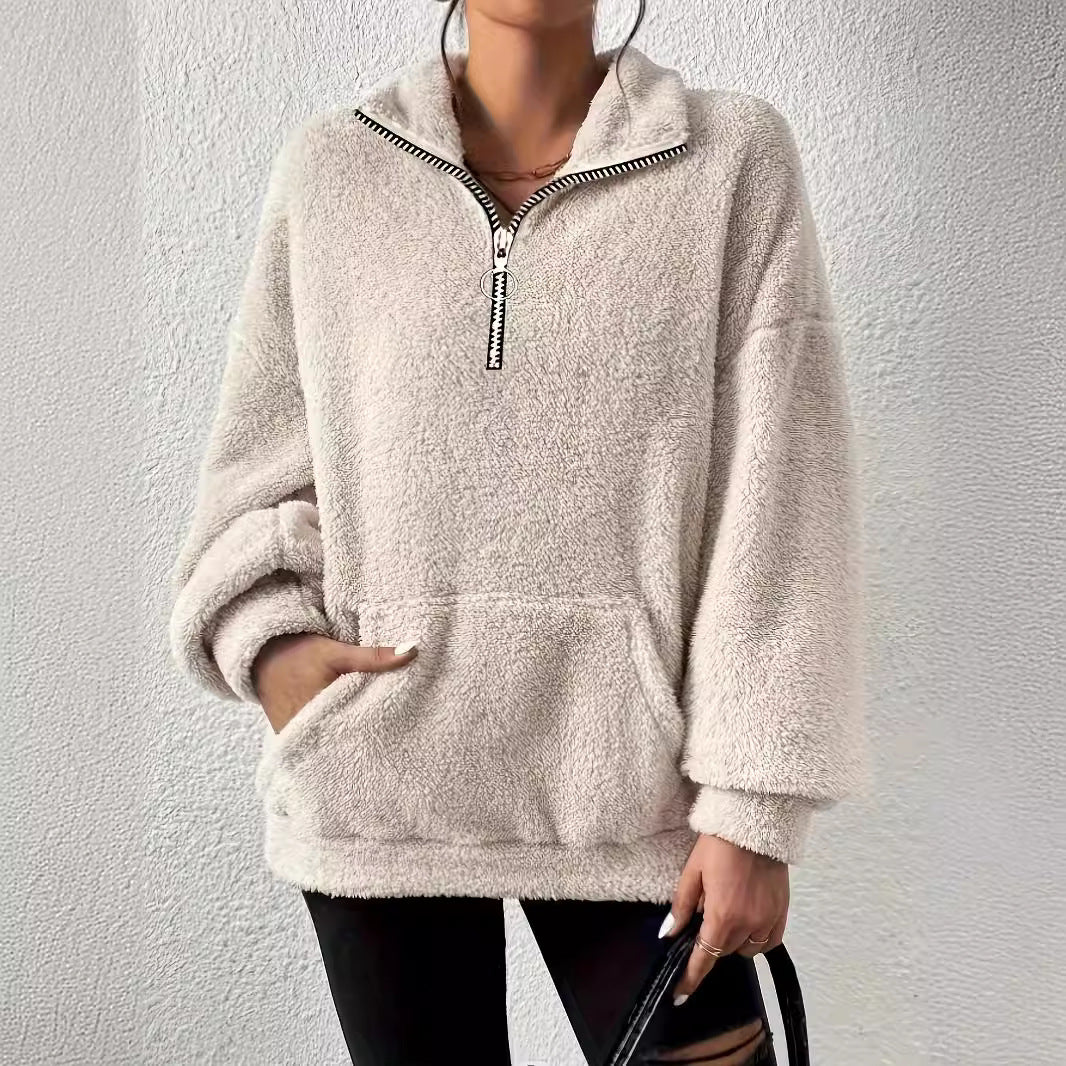 Pull en polaire douillet pour femmes avec demi-fermeture éclair et poches latérales Chic und Stil
