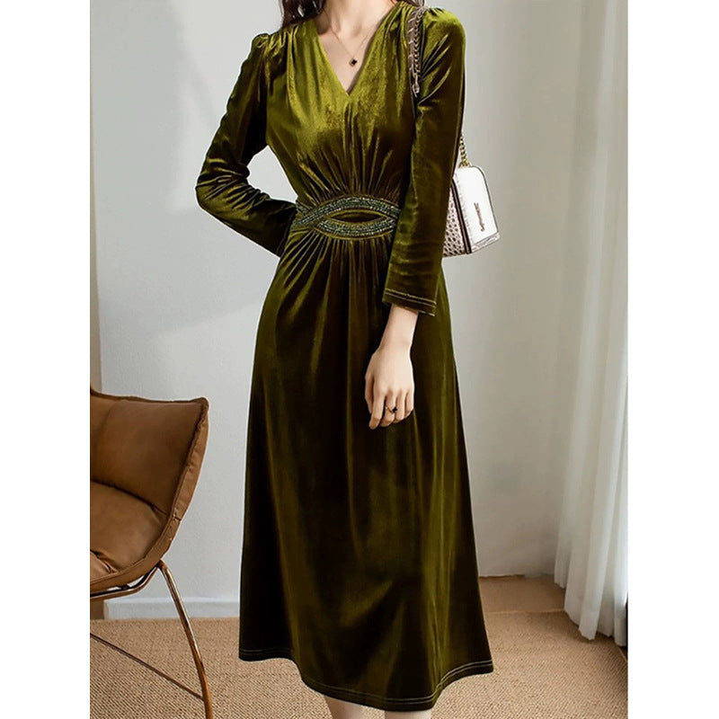Robe Maxi en Velours Élégant pour Femme avec Taille Embellie Chic und Stil